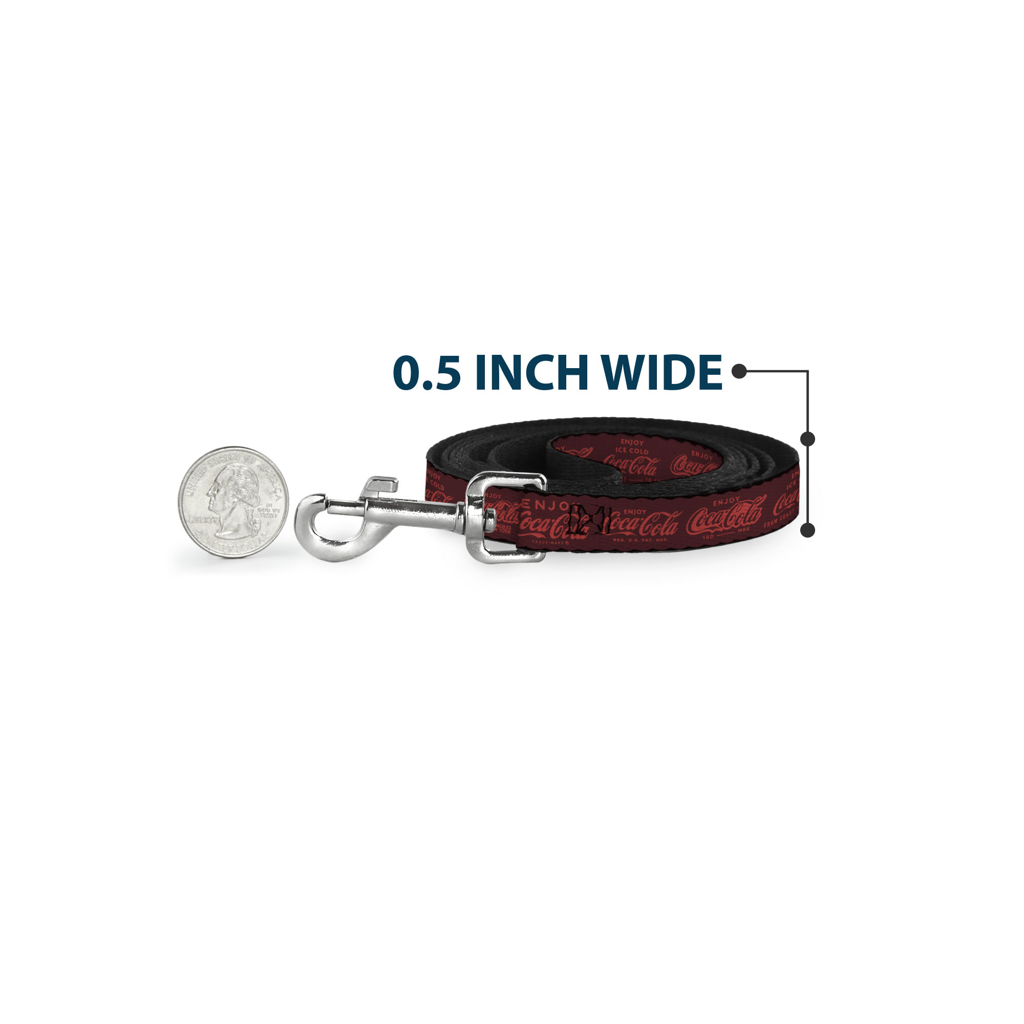 The Coca-Cola Company Pet Leash, Dog Leash, Enjoy Coca Cola Logos Brown Red, 6 Feet Long 1.0 Inch Wide