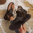 thumbnail image 5 of Gladiator Sandals for Women Lace up Ankle Strap Back Zipper Flip Flops Lightweight Retro Leather Flat Shoes Brown Size 6.5, 5 of 8