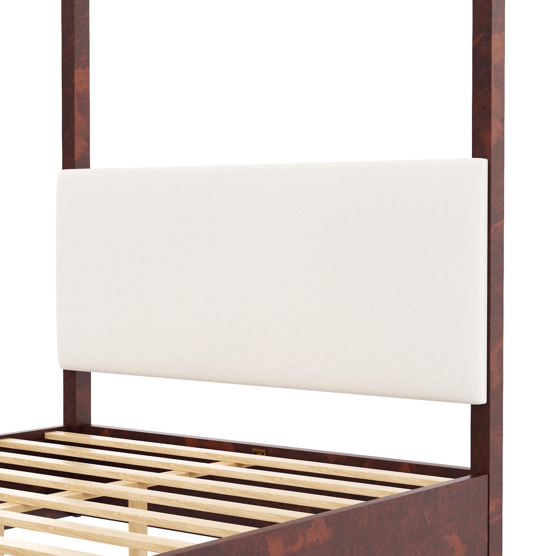 Christopher Knight Home Queen Canopy Platform Bed, Upholstered Headboard, Solid Wood Frame, Espresso