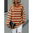 thumbnail image 2 of Faithtur Chandail Rayé pour Femmes Manches Longues Col Rond Coupe Ample Tricot d'Hiver, 2 of 8