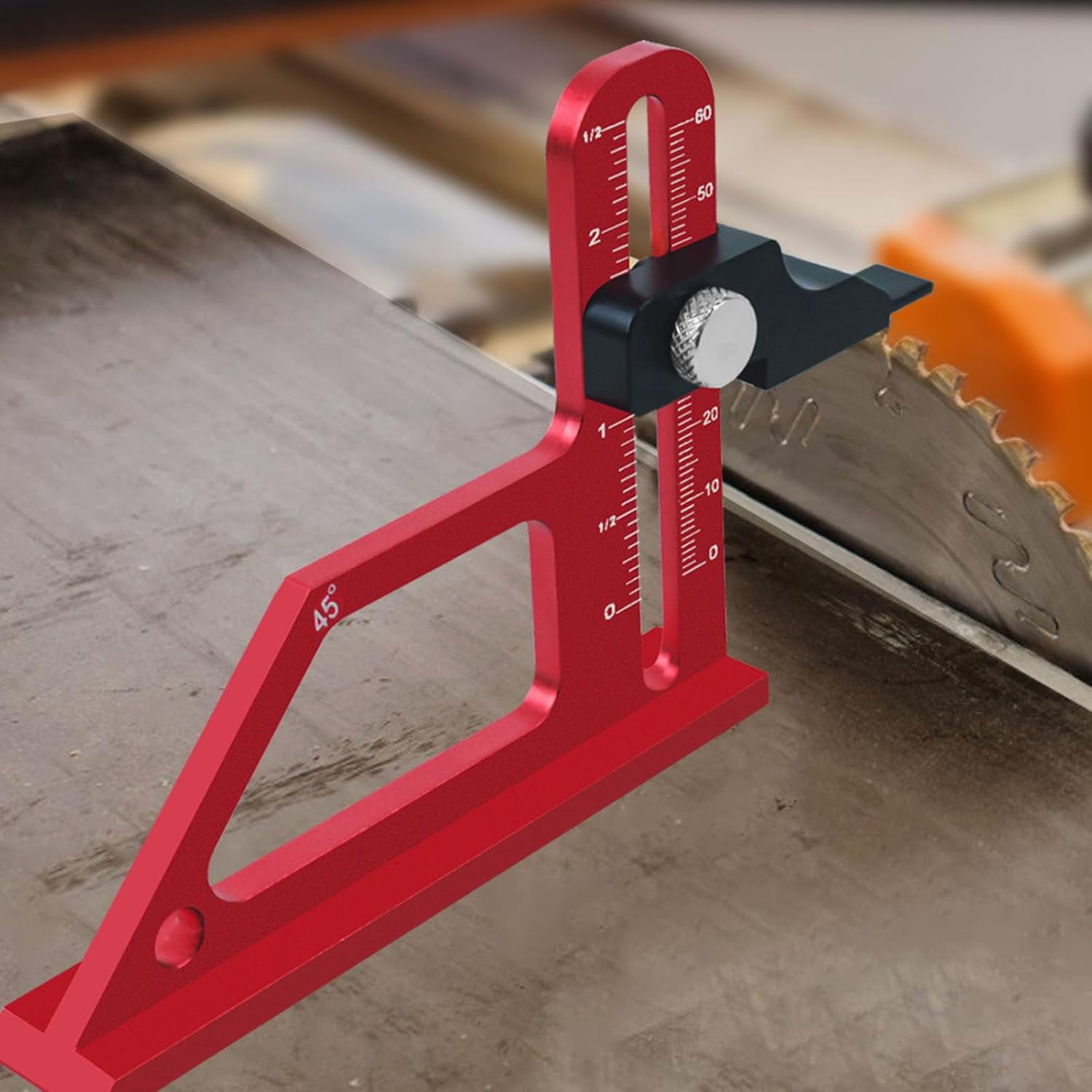 CATPAN Woodworking Height Gauge, 0 to 60mm 45° Tablesaw Depth Measuring Ruler, Woodworking Setting Gauge Depth Gauge for Router Table Drill, Table Saw