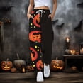 thumbnail image 2 of CONZONE Halloween Casual Pants for Women Baggy Elastic Waist Drawstring Joggers for Women Hallowmas Printed Wide Leg Trousers with Pockets, 2 of 5