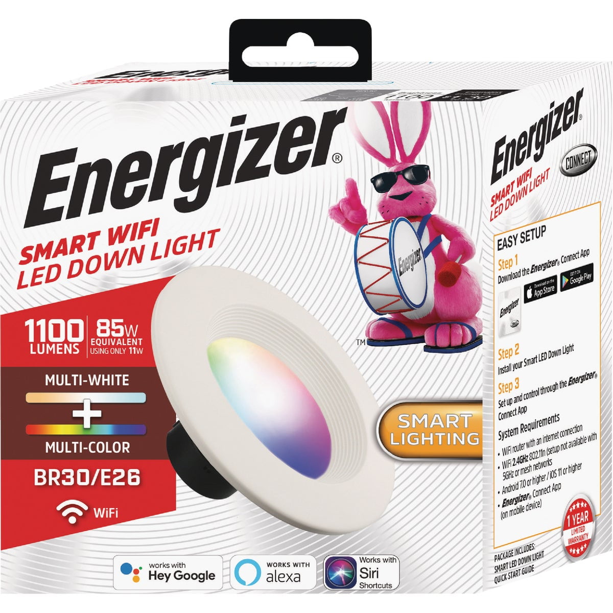 Energizer 6 inch Smart Wi-Fi Multi-Color LED Light Recessed Downlight, 85W BR30 E26, 1100 Lumens