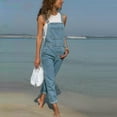 thumbnail image 2 of Women's Denim Bib Overalls Jumpsuit - Adjustable Straps, Side Buttons, Multi-Pocket Design - Casual Slim Fit, Suitable for All Seasons, 2 of 6