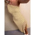 thumbnail image 5 of Womens Yellow Polka Dot One Shoulder Long Dress, Ruffle Hem Slit, 5 of 10