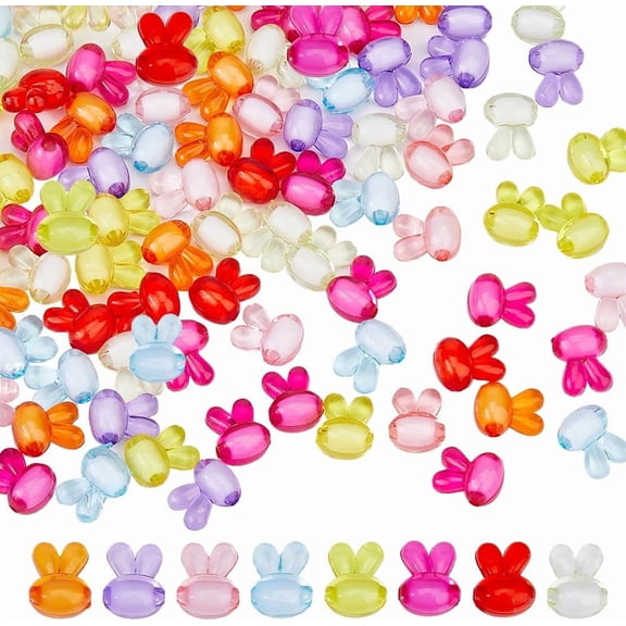100Pcs Easter Bunny Bead Acrylic Rabbit Head Beads Pony Beads Random Color Transparent Solid Beads Large Hole Animal Loose Beads Spacers for DIY Jewelry Making Hole: 2mm Multi-color