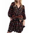 thumbnail image 3 of Women'S V-Neck Long Sleeve Printed Short Dress Loose Casual Bohemian Style Mini Beach Dress Black S, 3 of 9