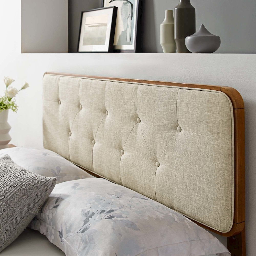 Modway Collins Tufted Twin Fabric and Wood Headboard in Walnut/Beige