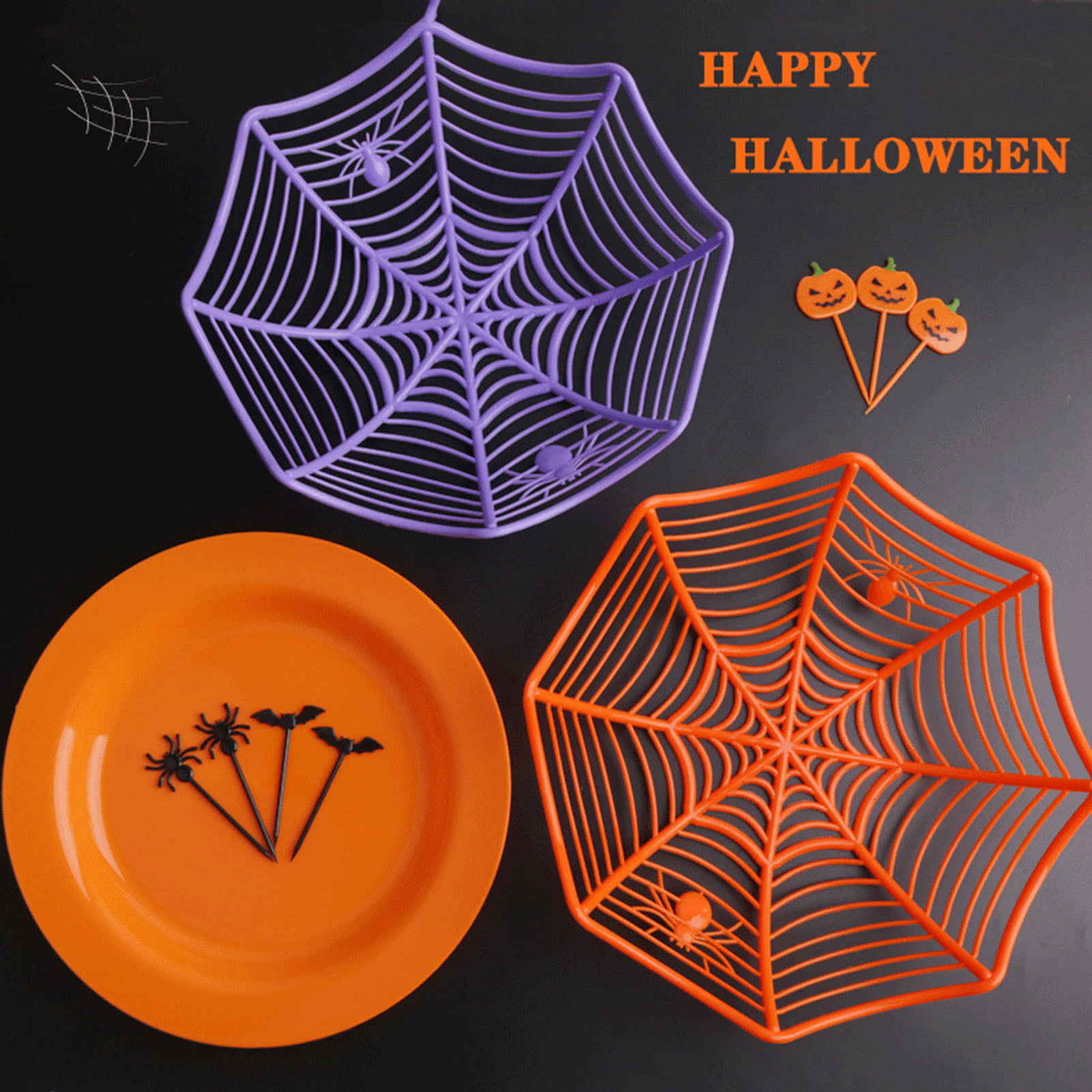 Halloween Spider Web Baskets Spiderweb Bowls Party Favor Fruits Colorful Plates 