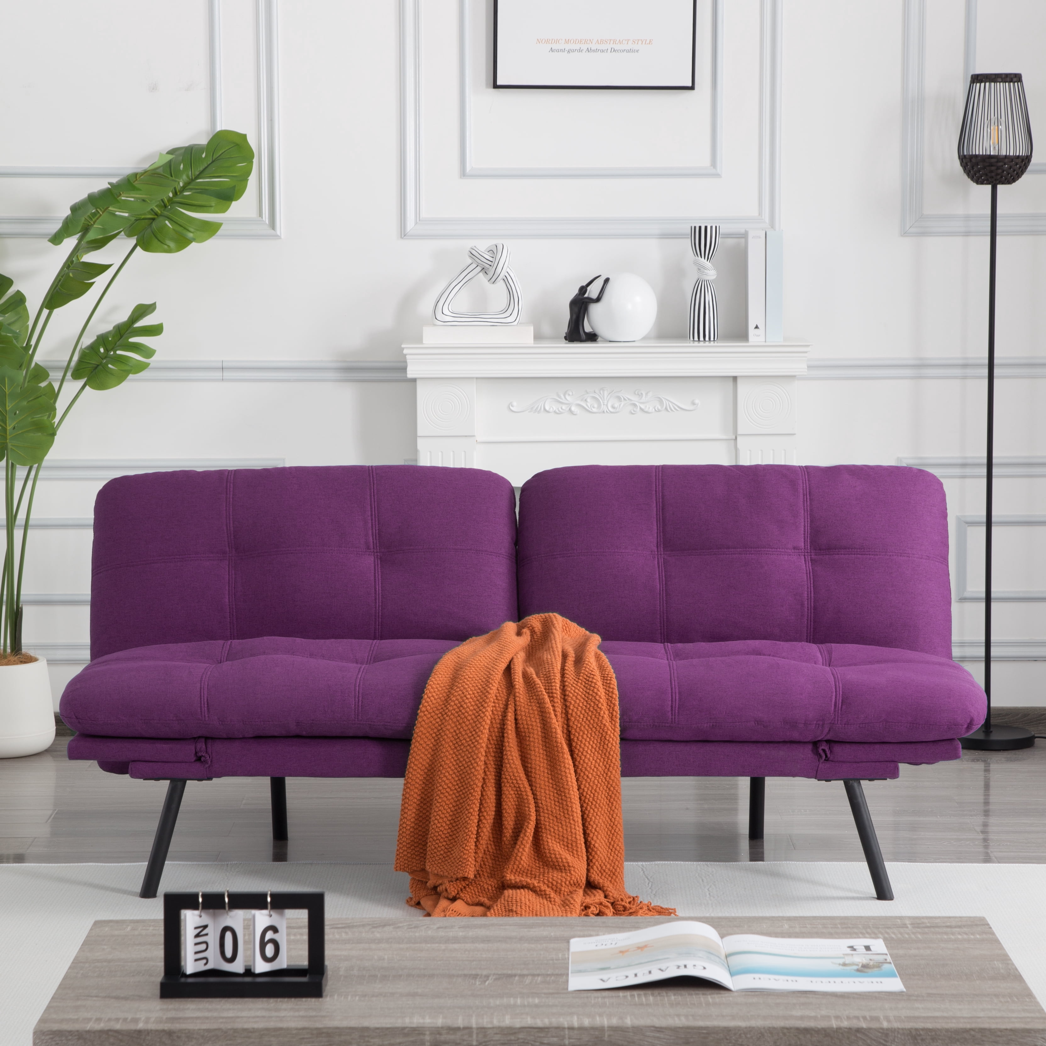 Gewnee 70.87"Linen Futon Sofa Bed,Convertible Folding Sleeper Sofa with Adjustable Backrest and Armrests,Comfy Sofa Couch for Small Spaces,Office.Purple