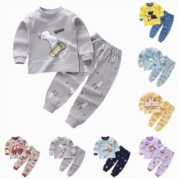 CAUYDY 24M 2T 3T 4T 5T Toddler Boys Pajamas Child Clothes Fall Winter Long Sleeve Top and Pants 2PCS Set Baby Sleepers Little Kids Outfits for Boy Sizes 4-5 Years,Grey