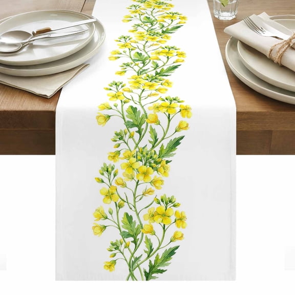 Yellow Floral Table Runner Summer Spring Watercolor Plants Table Runners Dresser Scarves Holiday Kitchen Dining Table Decoration for Home Party Indoor 13x36 Inch