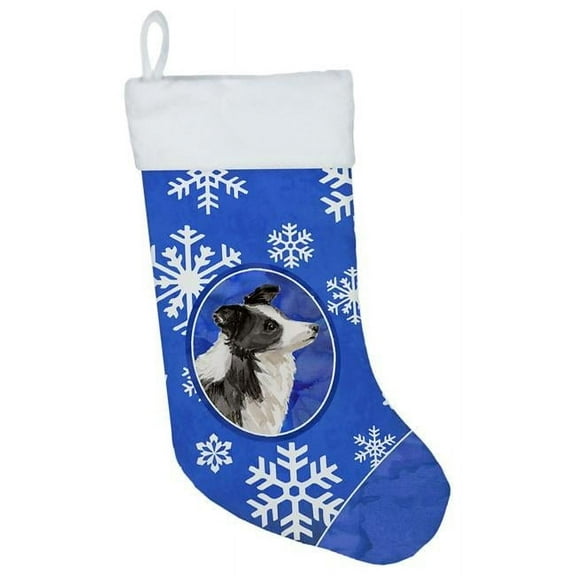 Caroline's Treasures Winter Snowflakes Border Collie Multi-color Christmas Stocking, with Soft Suede Fabric 18"