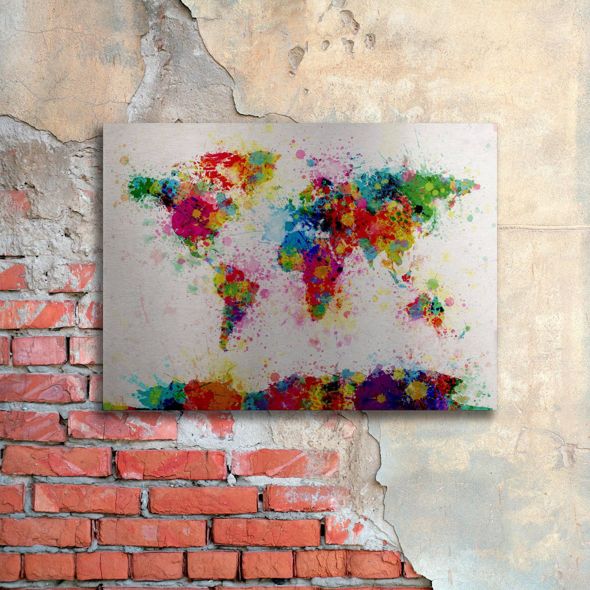 Trademark Fine Art "Paint World Map" Brushed Aluminum Wall Art Art by Michael Tompsett 16" x 22"