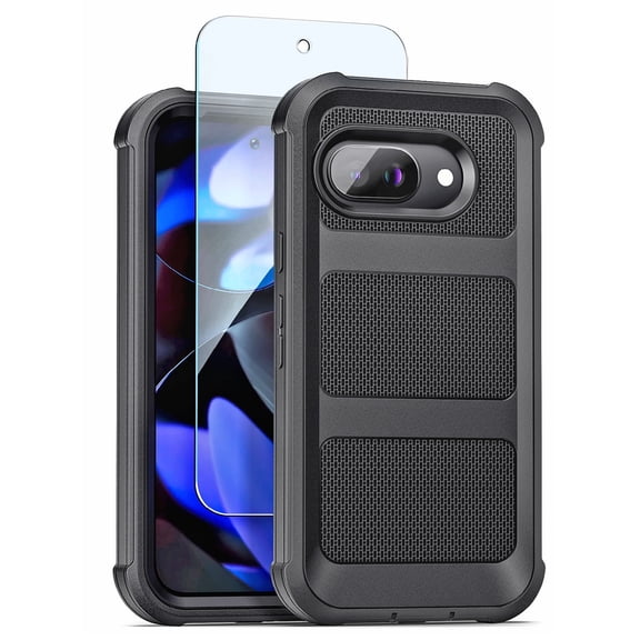 Encased Heavy Duty Case for Google Pixel 9a, (Falcon Series) Full Body Protective Phone Case with Screen Protector (Black)
