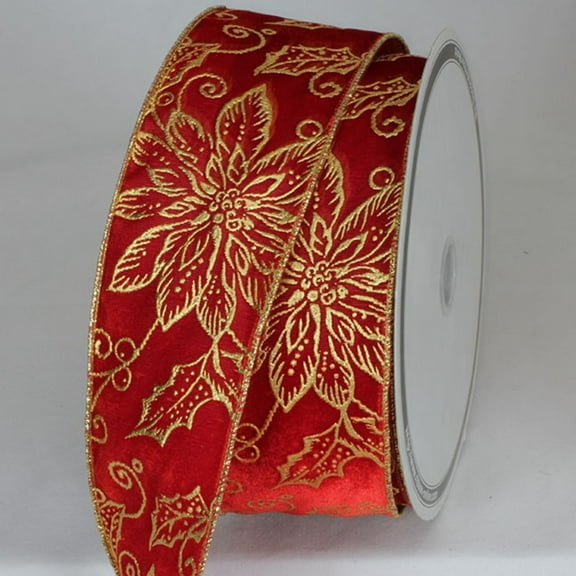 The Ribbon People Gold and Red Floral Wired Craft Ribbon 3" x 20 Yards