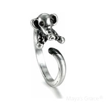 Maya's Grace Adjustable Elephant Ring for Women, Vintage Antique-Style - Silver