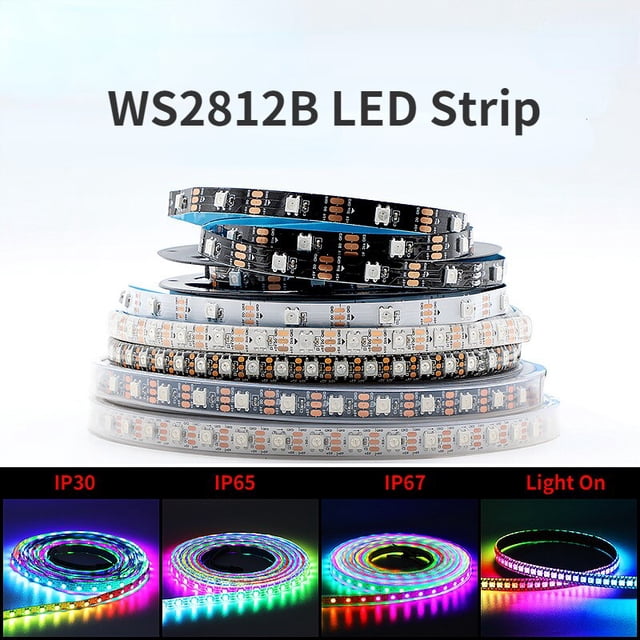 Tira de luces Led inteligente, iluminación RGB de 1m/2m/3m/4m/5m, DC5V WS2812B, 30/60/74/96/144 Led/WS2812 m, PCB negro/blanco IP30/65/67