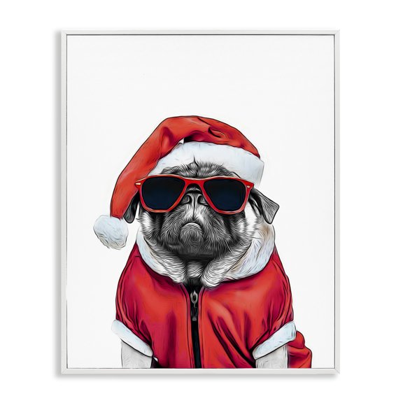 Stupell Industries Cottage Funny Pug Santa Hat White Framed Giclee Art, 24 x 30, by Annalisa Latella