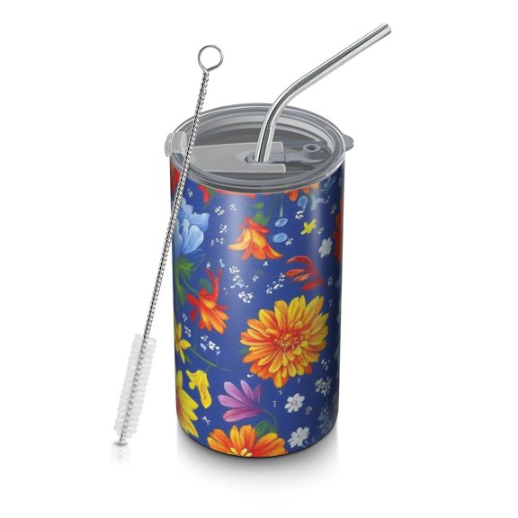 20oz Coffee Tumblers Pioneer Flower Floral Print Pattern Stainless Steel Vacuum Insulated Travel Tumbler Coffee Cups Mug with Lid and Straw with Cleaning Brush for Cold & Hot Drinks