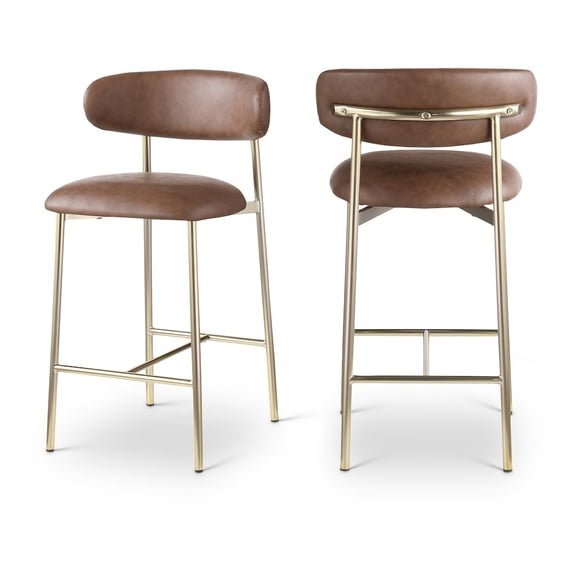 Meridian Furniture Lupita Brown Vegan Leather Counter Stool (Set of 2)
