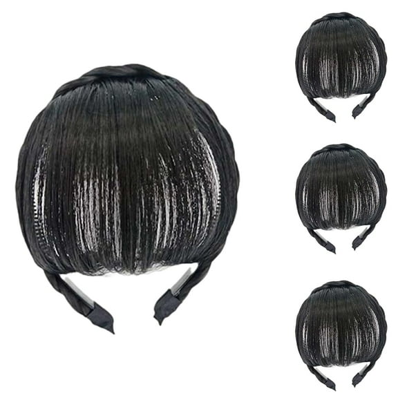 4 Pcs Black Natural Fake Bangs Hair Piece Clip Long Wig Synthetic Hair Band Bangs Headband Headbands For Women Hair Accessories