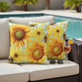 thumbnail image 5 of Spring Flowers Pillow Covers 2 Pack Watercolor Country Yellow Daisy Sunflower Floral Bee Green Plaid Pillowcase Waterproof Outdoor Throw Pillow Cover for Patio Garden Square Cushion 24”x24”, 5 of 9