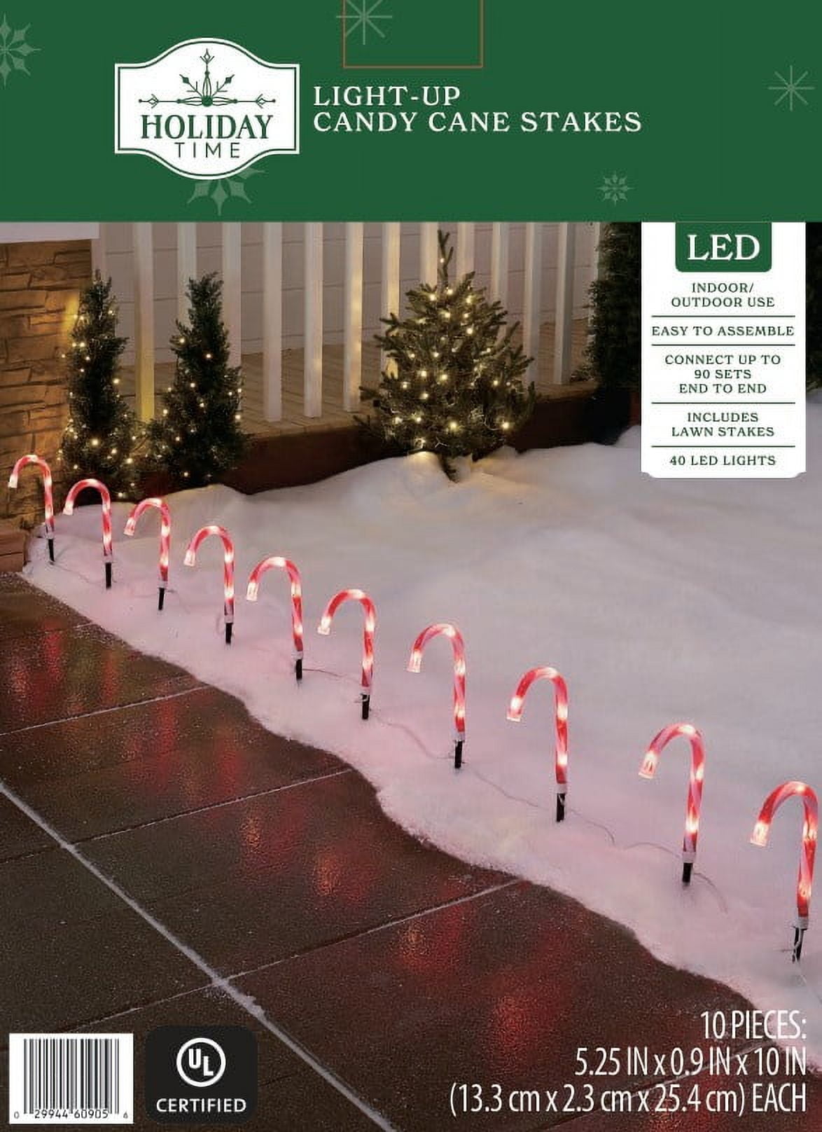 Indoor/Outdoor LED Light-Up Christmas Candy Cane Lawn Stakes, Red