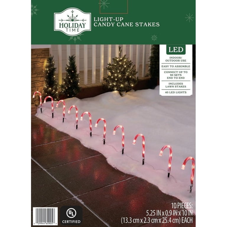 Indoor/Outdoor LED Light-Up Christmas Candy Cane Lawn Stakes, Red