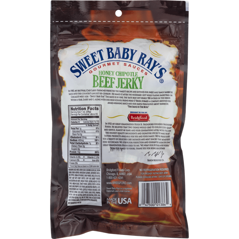 Bridgford Sweet Baby Ray s Honey Chipotle Beef Jerky Jumbo Bag