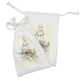 thumbnail image 2 of Nautical Fabric Pouch Set of 2, Hand Drawn Sailboat Struggling in Ocean Wave Destination Historical Voyage Image, Drawstring Bag for Toiletries Masks and Favors, 9" x 6", Ivory Brown, by Ambesonne, 2 of 2
