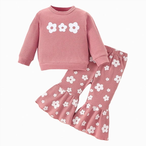 yboeqw Baby Girls Casual Outfit Sets Toddler Long Sleeve Cute Printed Tee Tops Long Pants 2 Piece Fall Sweatsuit Clothing Sets,Size 9-12 Months