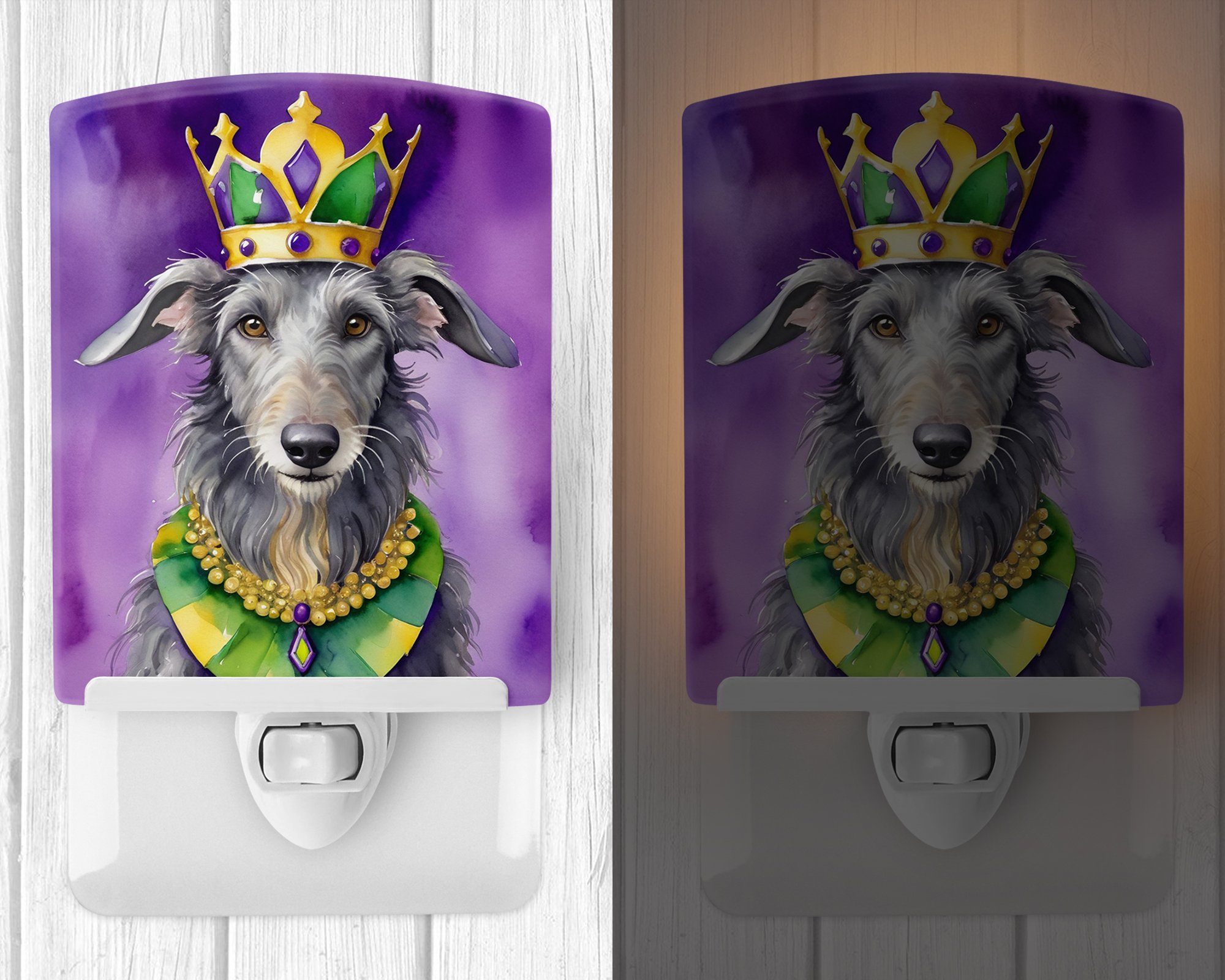 Scottish Deerhound King of Mardi Gras Ceramic Night Light 4 in x 6 in