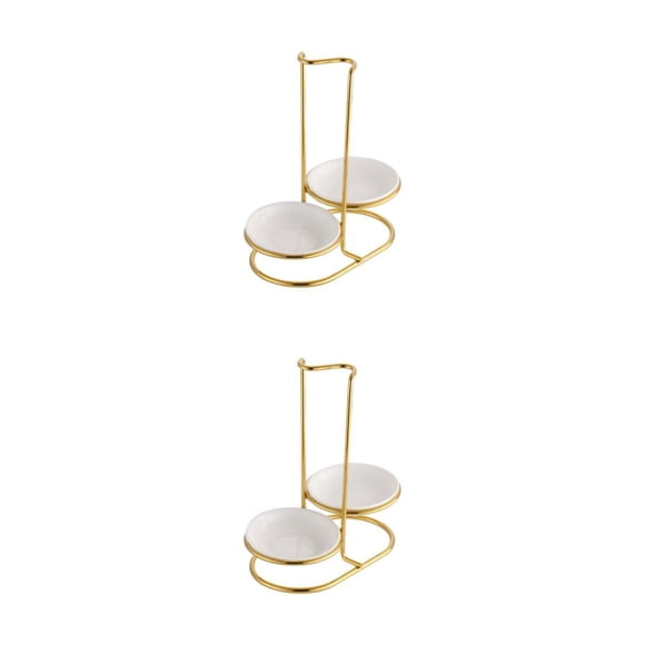 Toystoory Soporte para reposacucharas con estante para cuencos, organizador de cocina, cubiertos dorados verticales, almacenamiento de cucharas Dorado/Redondo/2 Cuencos 2Conjunto