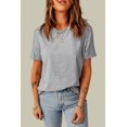 thumbnail image 1 of Women's Gray Ripped Solid Color Short Sleeve T Shirt, 1 of 14