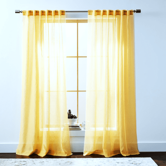 Plume D' Home Sheer Curtain 2 Panels of (55" W × 84" L) Rod Pocket Solid Sheer (Mustard)