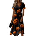 thumbnail image 2 of Womens Halloween Dress Pumpkin V Neck Bat Casual Wedding Guest Dress Skeleton Short Sleeve Funny Wrap Dresses 2XL, 2 of 5