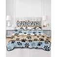 thumbnail image 3 of Blue Dog Paw Print Summer Quilt Set Twin Size,Soft Quilted Bedding Set with 2 Pillow Shams,Vintage Farmhouse Rustic Wooden Grain Lightweight All Season Bedspread Coverlet for Bedroom 68"x86", 3 of 6