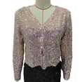 thumbnail image 6 of Plus Size Women's V-Neck Long Sleeve Sequin Decorative Fashion Crop Top with Buttons, 6 of 9