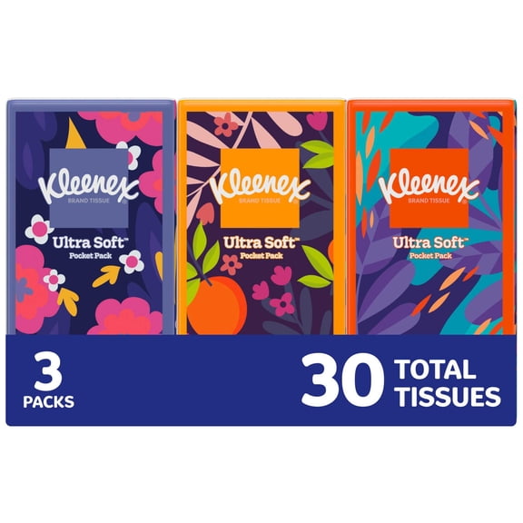 Kleenex On-The-Go Facial Tissues, 3 On-The-Go Packs, 10 Tissues per Pack, 3-Ply