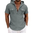 thumbnail image 1 of Eres Más Que una Camisa de Puntuación de Prueba Casual Color Sólido con Capucha Botón Ropa de Trabajo Bolsillo Manga Corta Blusa Superior para Hombres, 1 of 6