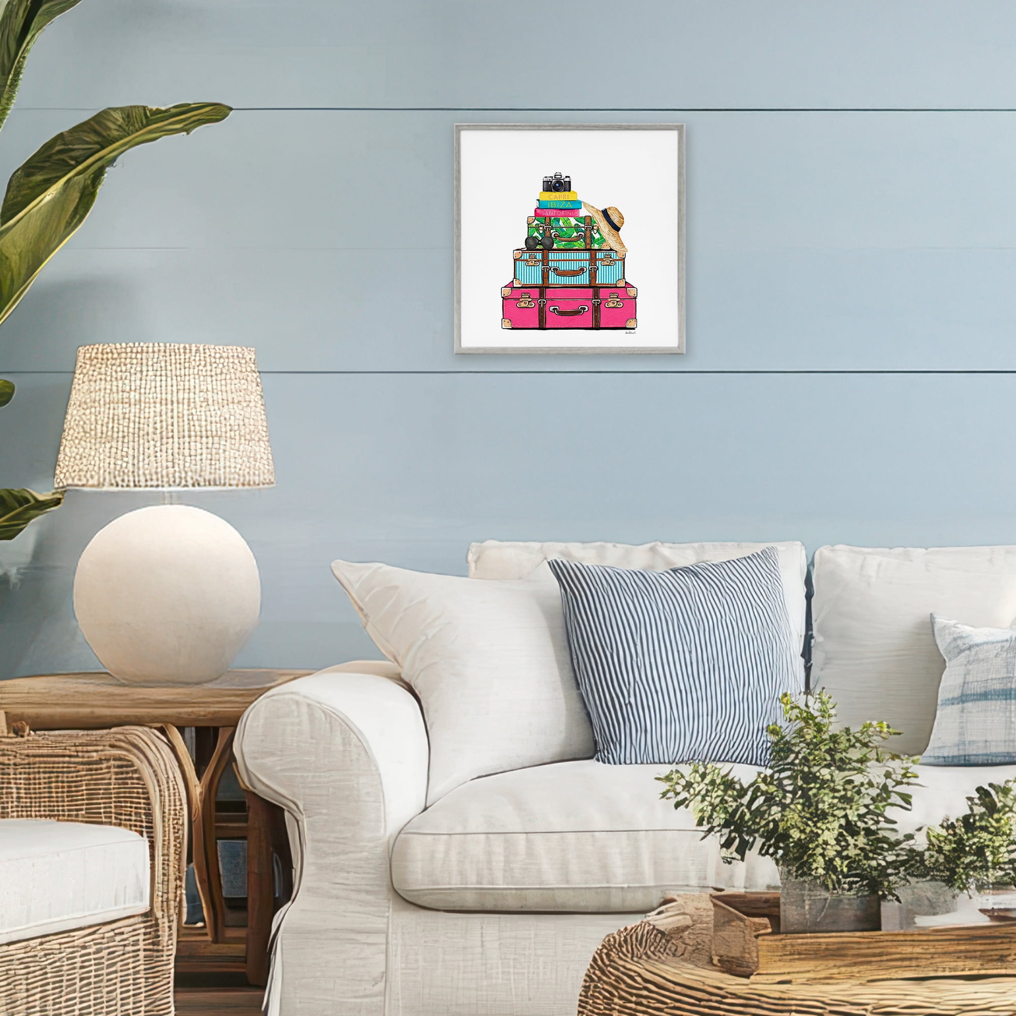 Stupell Industries Glam Travel Suitcases Gray Framed Giclee Art, design by Amanda Greenwood