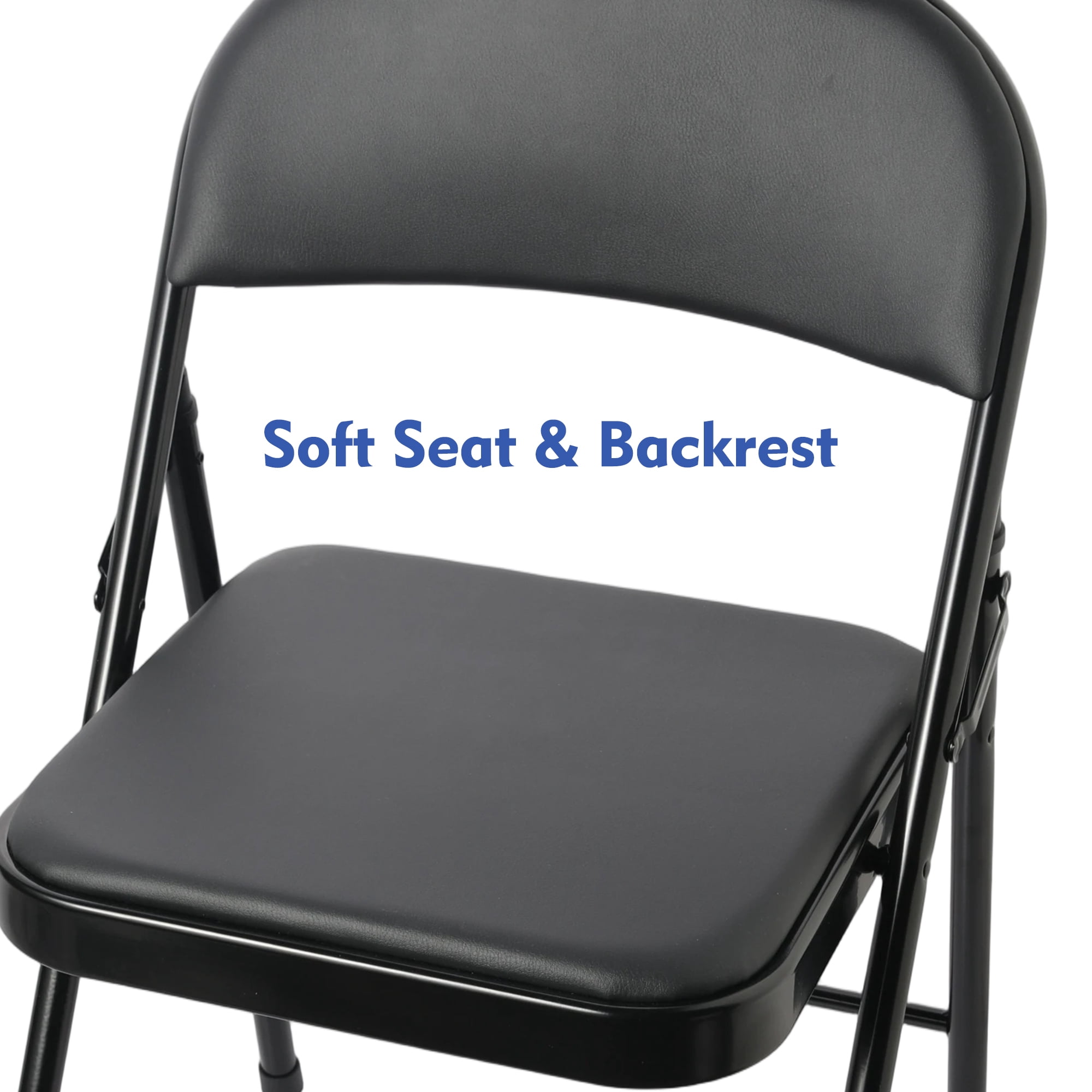 Mainstays Deluxe Vinyl Padded Seat and Back Folding Chair, Black (Set of 4)