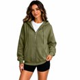 thumbnail image 5 of Dweltoz Zip Up Hoodies for Women Oversized Casual Sweatshirts Cute Full Zip Cozy Jackets with Pockets Fall Winter Long Sleeve Hooded Clothes,Army Green XL, 5 of 6