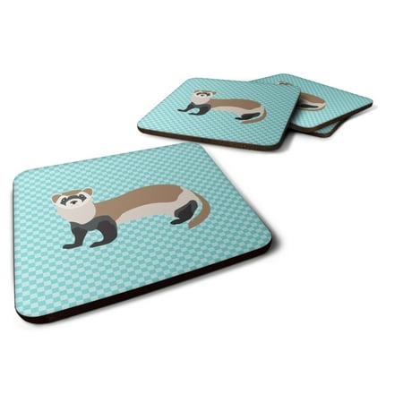 

Carolines Treasures BB8052FC Ferret Blue Check Foam Coaster Set of 4 3 1/2 x 3 1/2 multicolor