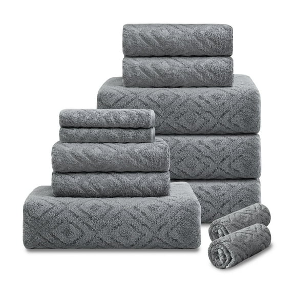 12 Piece Family Towels Set for Bathroom, Quick Drying, High Absorbent Ultra Soft Towel Sheet, Includes 4 Bath Towels, 4 Hand Towels, & 4 Washcloths (Dark Gray)