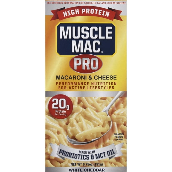 Muscle Mac PRO High Protein Macaroni & Cheese with MCT Oil & Probiotics, Real White Cheddar, 20g Protein per Serving
