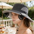 thumbnail image 7 of 3 Speed Solar Powered Fan Hat with 2 Fans, Wide Brim Sun Hat for Outdoor Fishing, Hiking Gardening, USB Solar Charging, Mother's Day Gift for Women Mom, Birthday Gift for Girlfriend, Dark Gray, 7 of 7