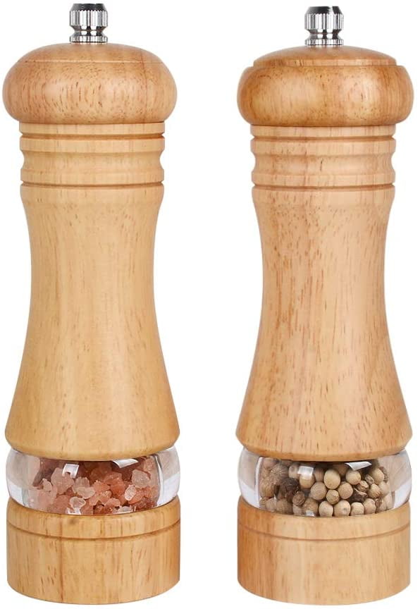 Pepper and Salt Grinders Pepper Shaker with Ceramic Grinding Mechanism Oak Wood Spice Pepper Mills Adjustable Coarseness