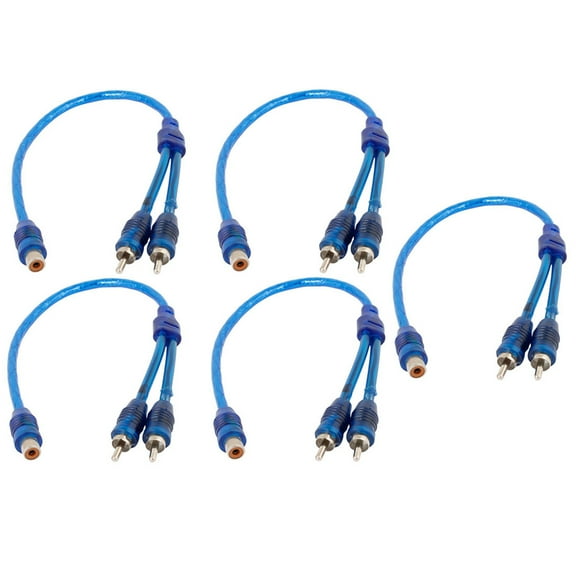 REGALWOVEN 5 Pcs Car Audio 1 RCA Female to 2 RCA Male Y Splitter Cable Wire Adapter Connector Blue